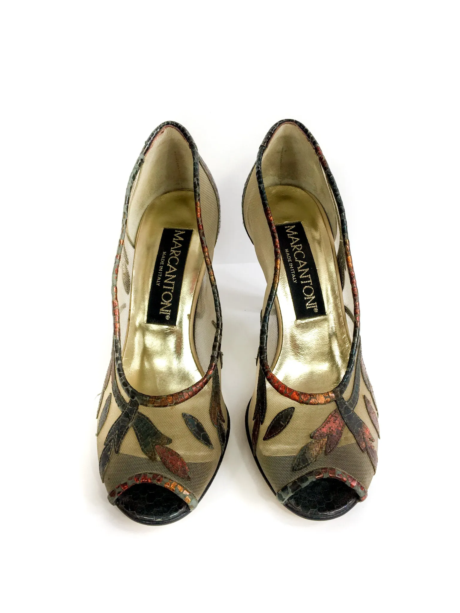 80s vintage high heel mesh peep-toe pump