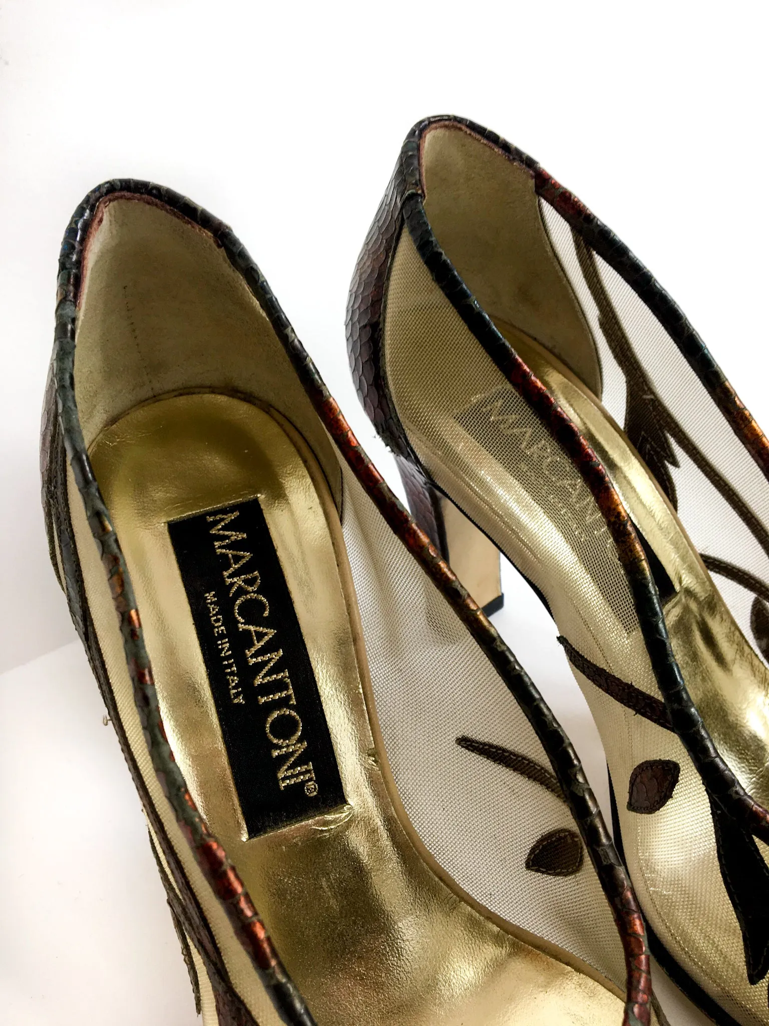 80s vintage high heel mesh peep-toe pump