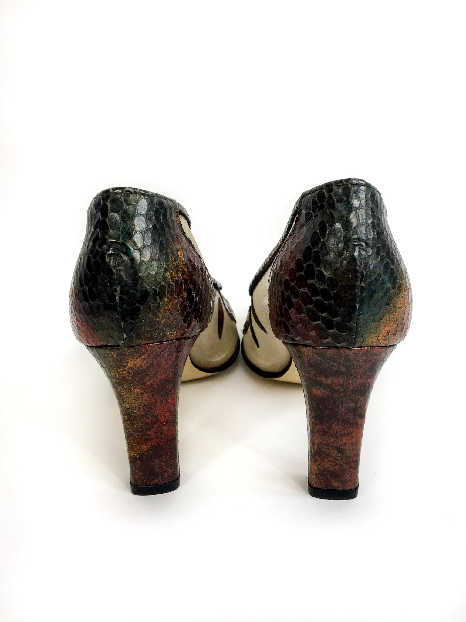 80s vintage high heel mesh peep-toe pump