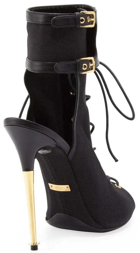 Black Stretch Canvas Lace-Up Booties