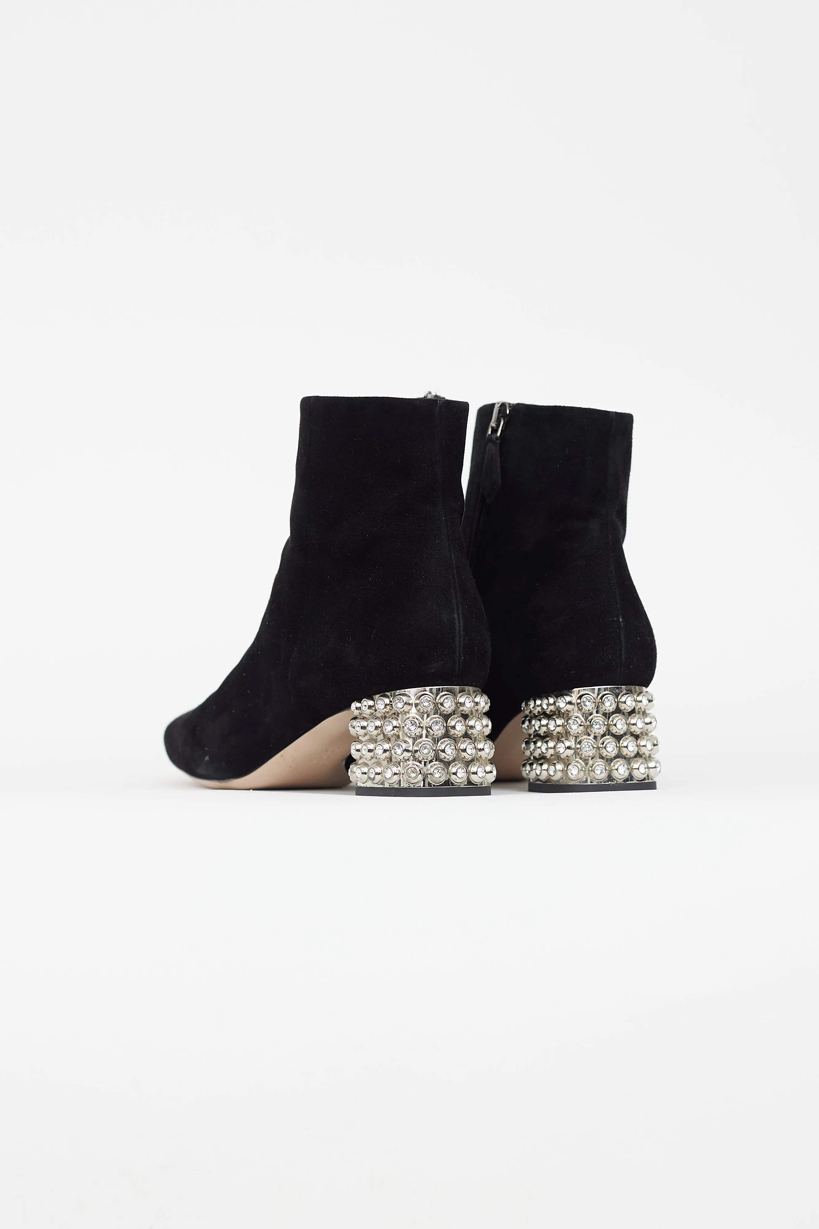 Black Suede & Crystal Embellished Heel Boot