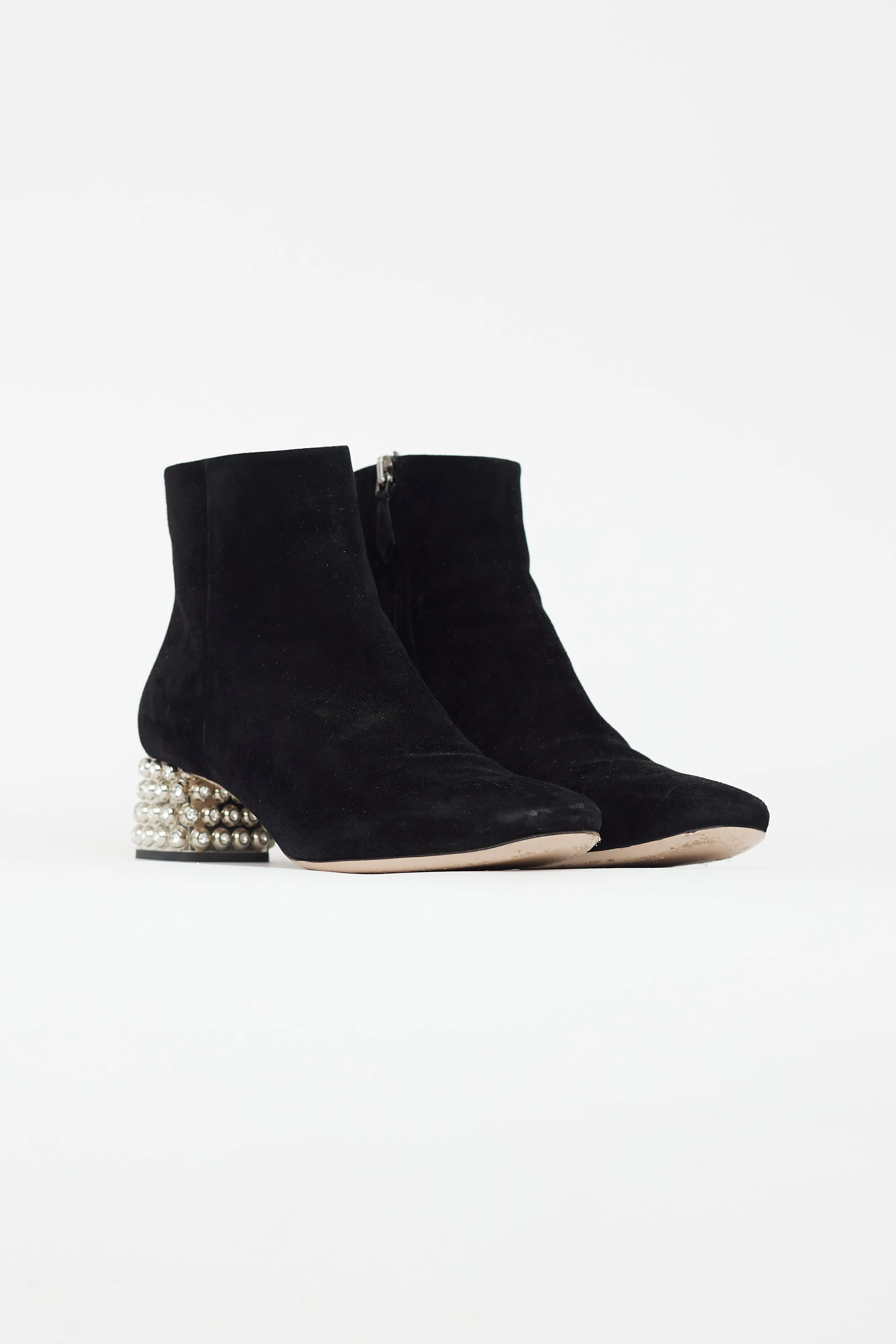 Black Suede & Crystal Embellished Heel Boot