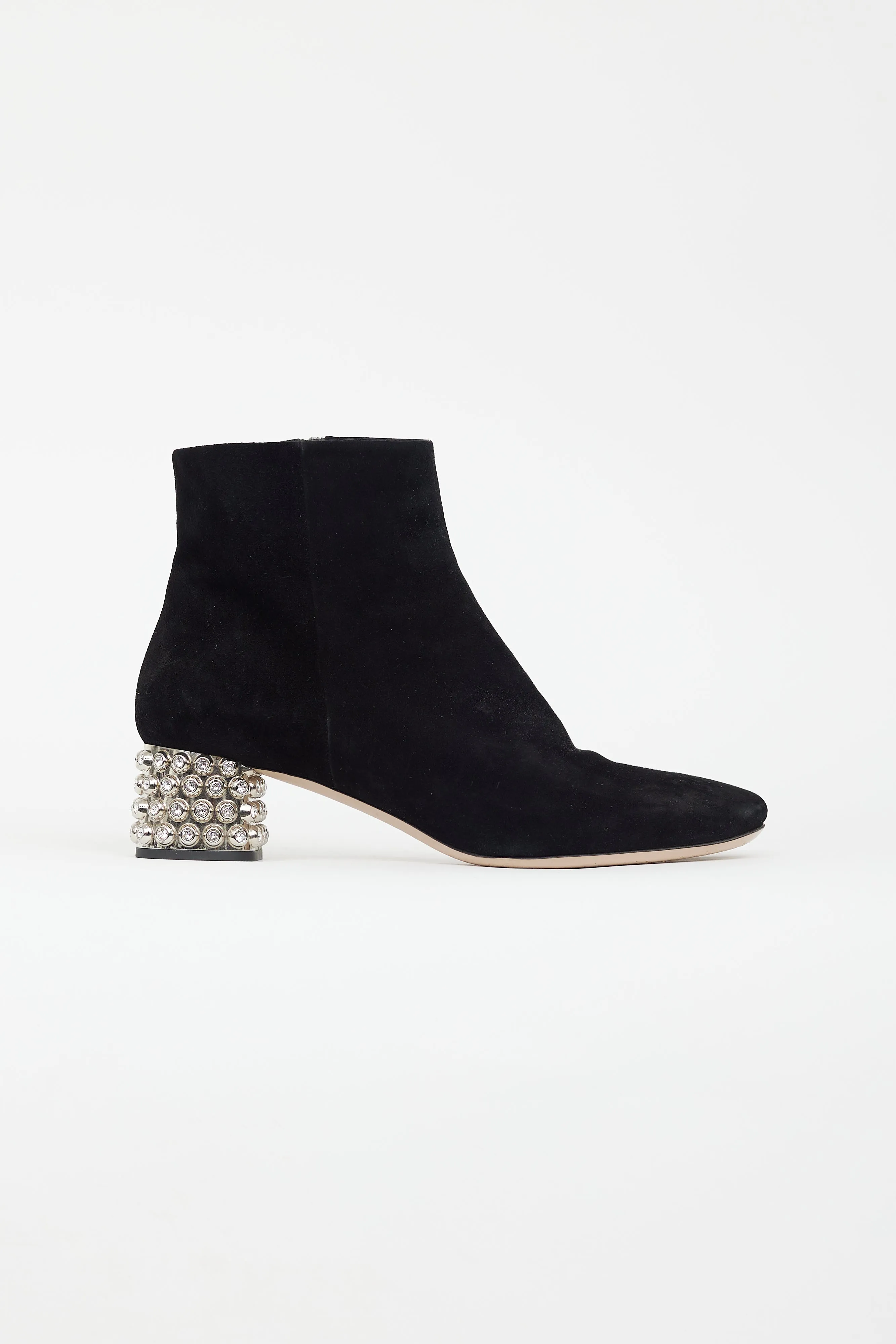 Black Suede & Crystal Embellished Heel Boot