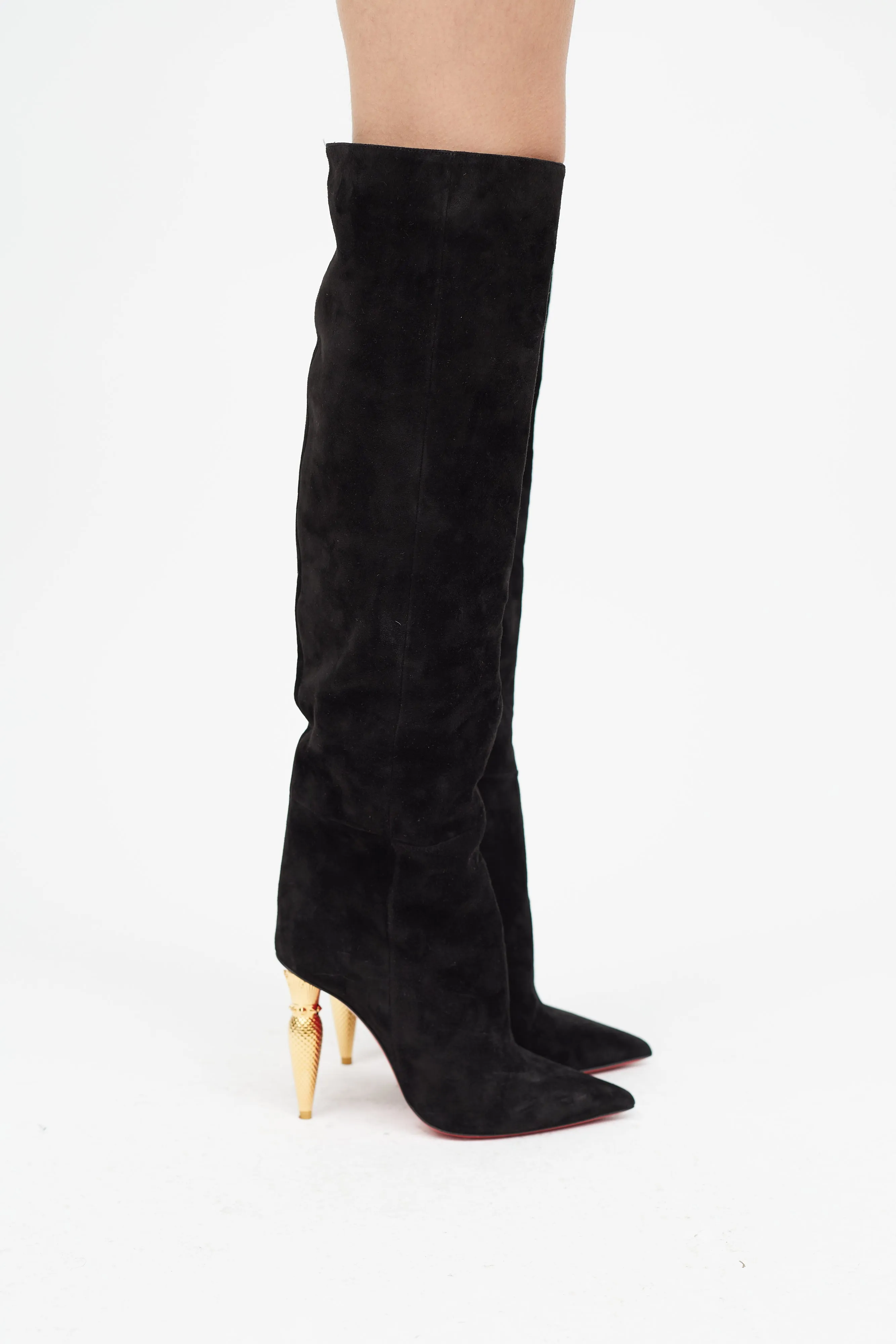 Black Suede & Gold Lipbotta Boot