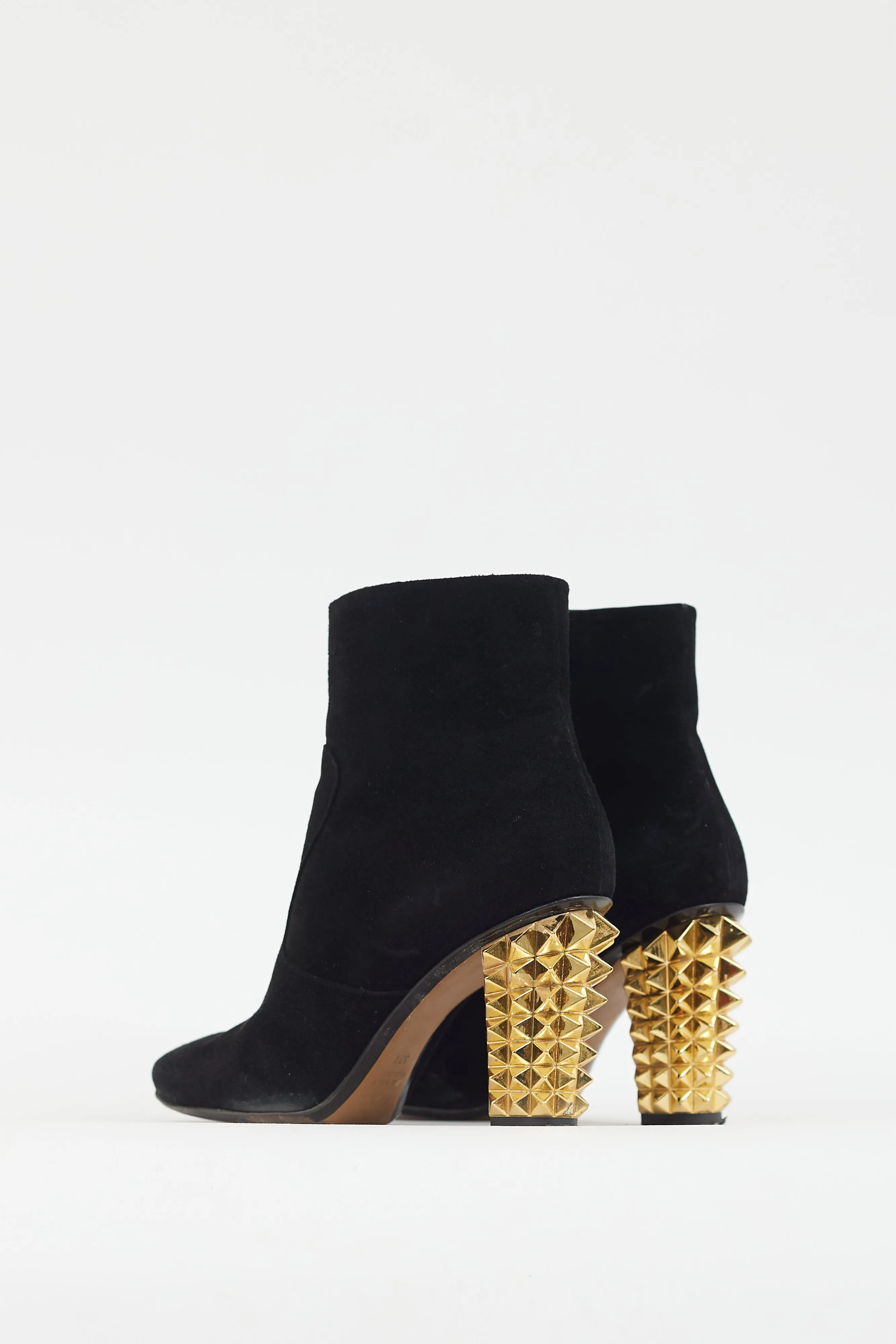 Black Suede & Gold Spike Heel Boot