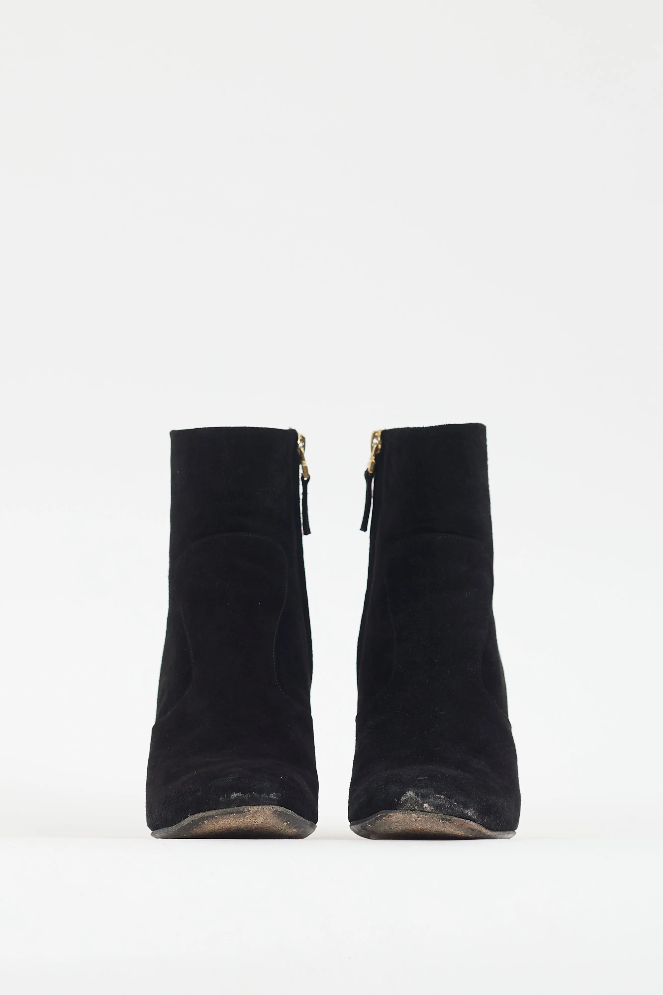 Black Suede & Gold Spike Heel Boot