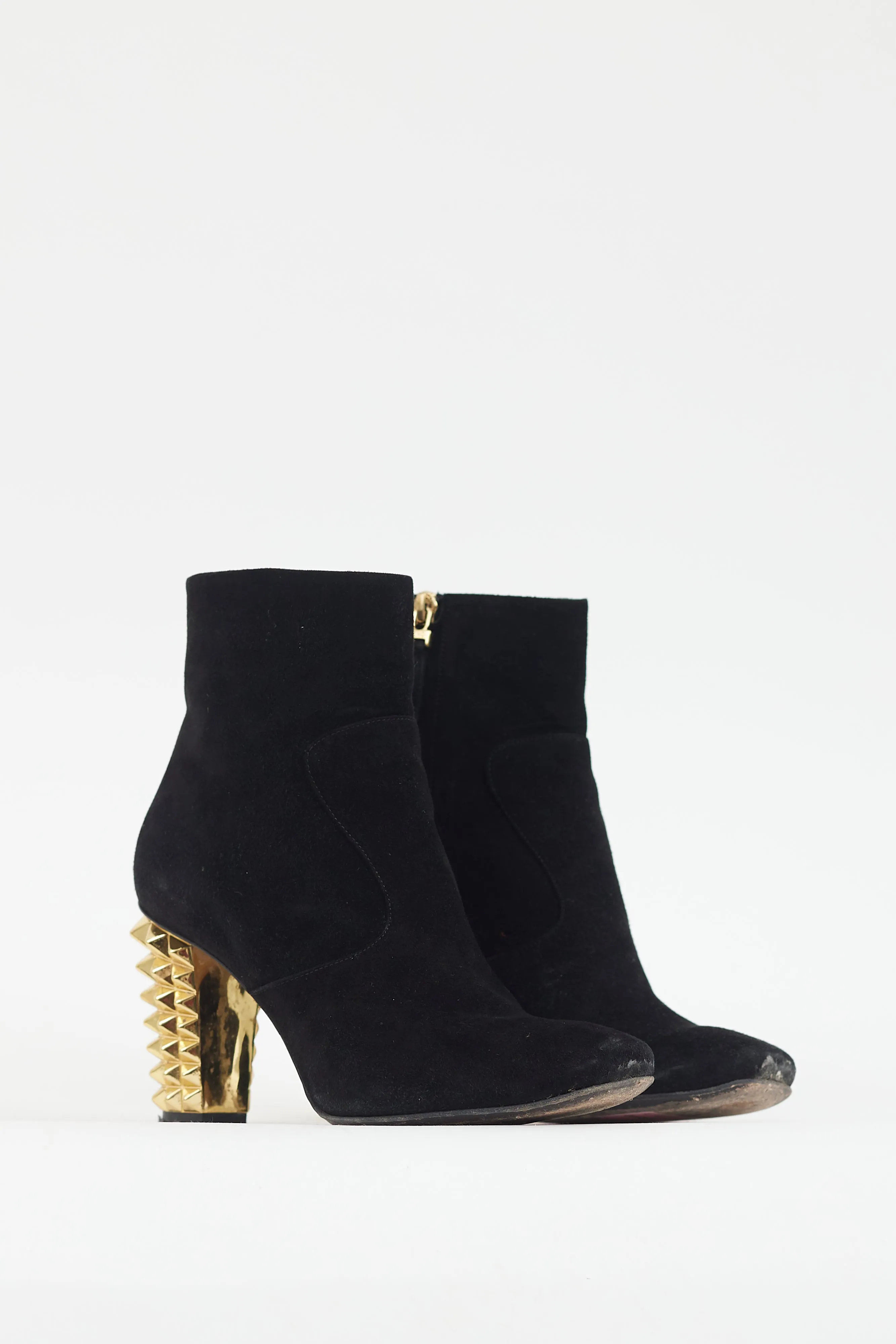 Black Suede & Gold Spike Heel Boot