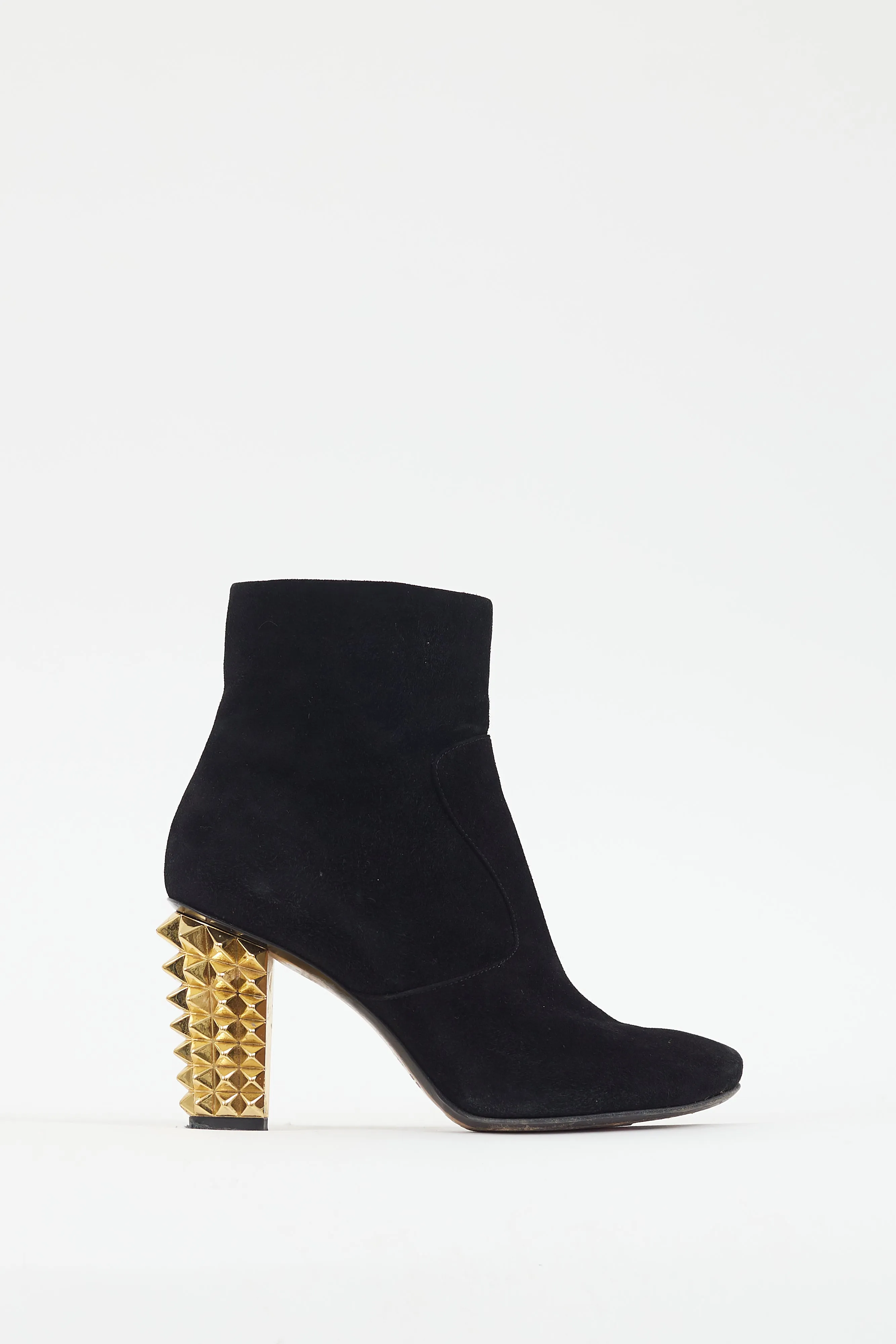 Black Suede & Gold Spike Heel Boot