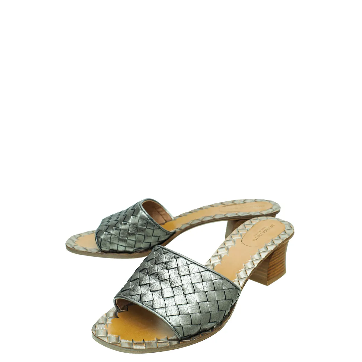 Bottega Veneta Metallic Grey Intrecciato Mules 40