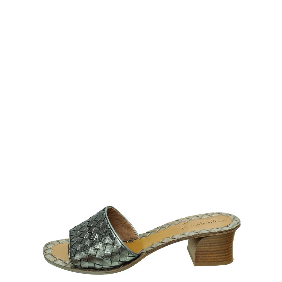 Bottega Veneta Metallic Grey Intrecciato Mules 40