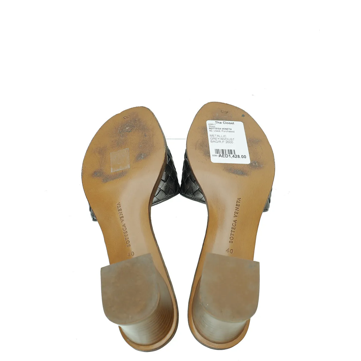 Bottega Veneta Metallic Grey Intrecciato Mules 40