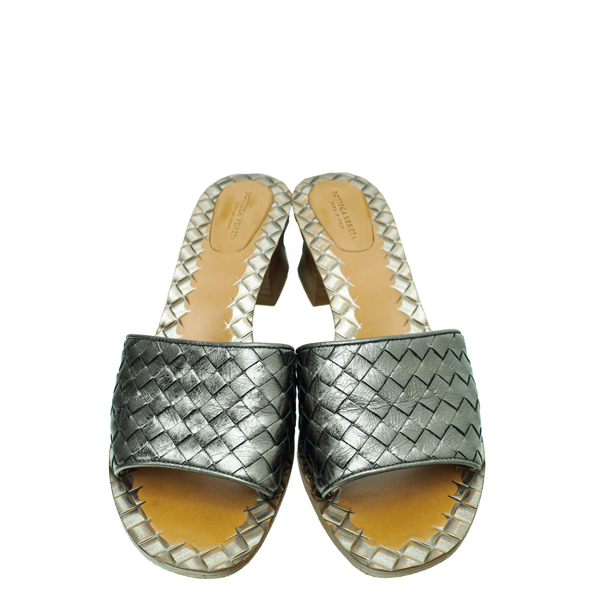 Bottega Veneta Metallic Grey Intrecciato Mules 40