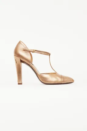 Bronze Metallic T-Strap Heel