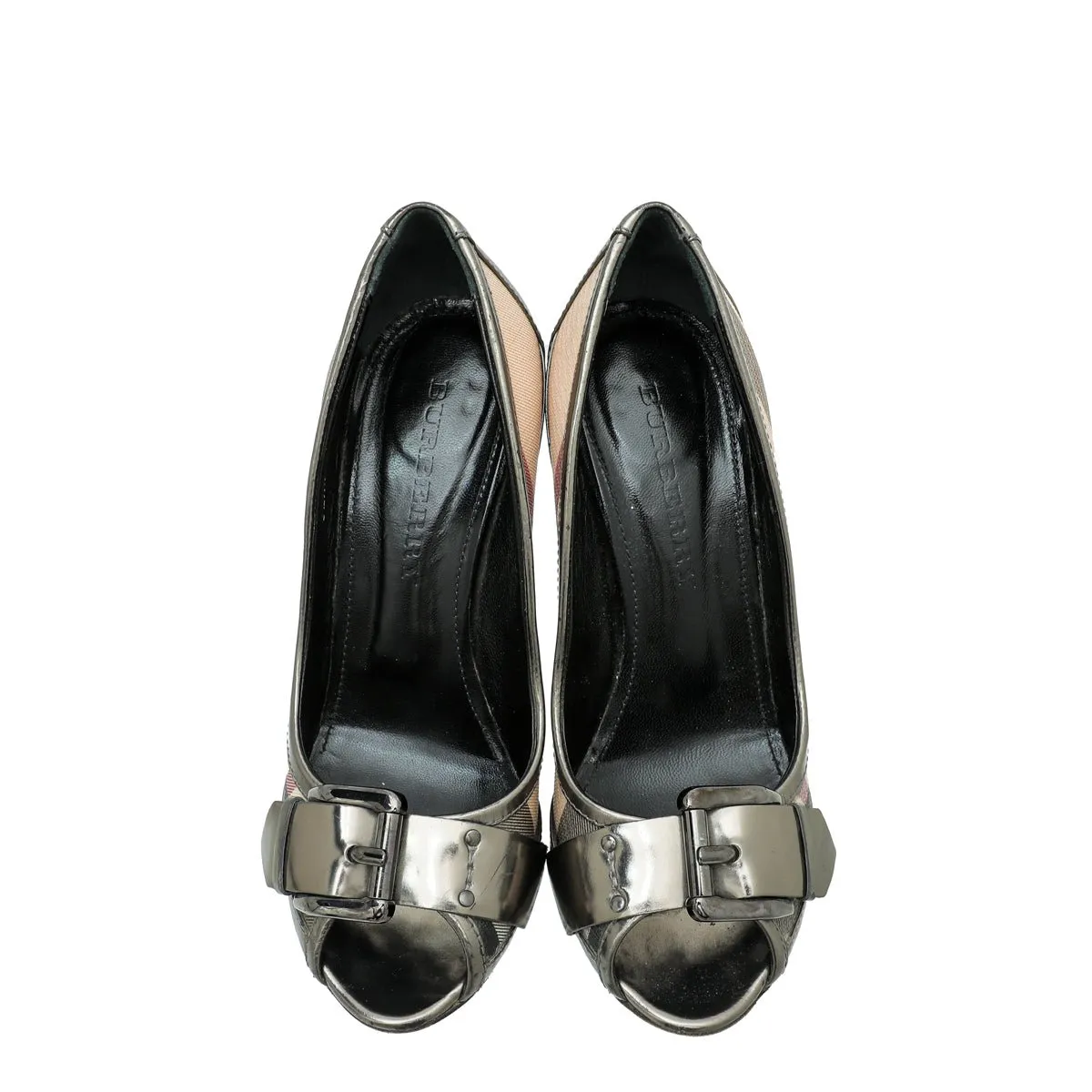 Burberry Bicolor Peep toe Nova check Pumps 38