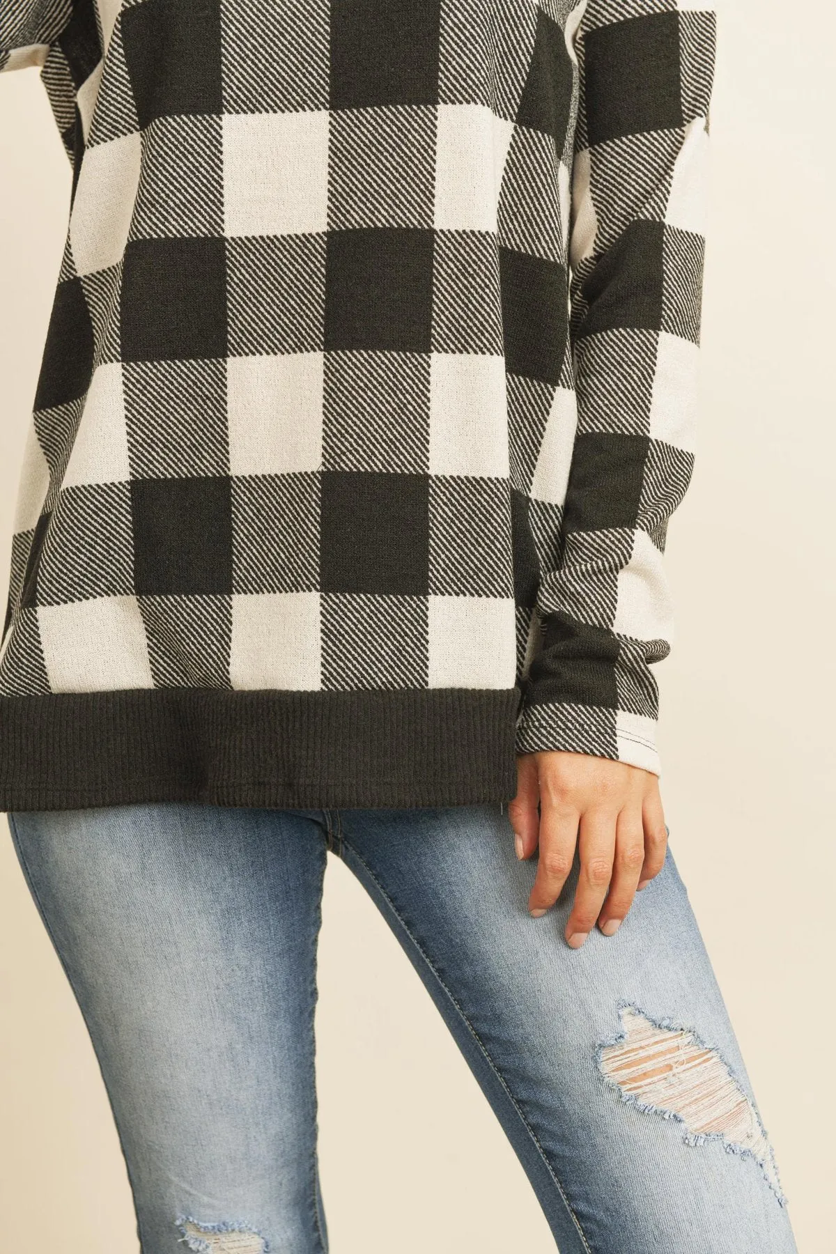 Checker Plaid V-Neck Long Sleeve Top