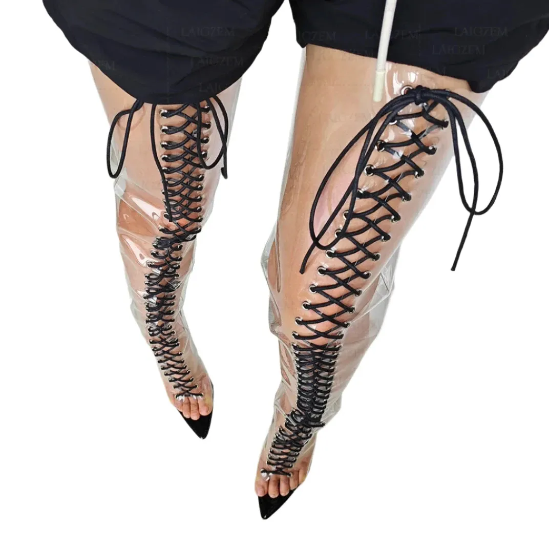 Clear Black Lace Boots