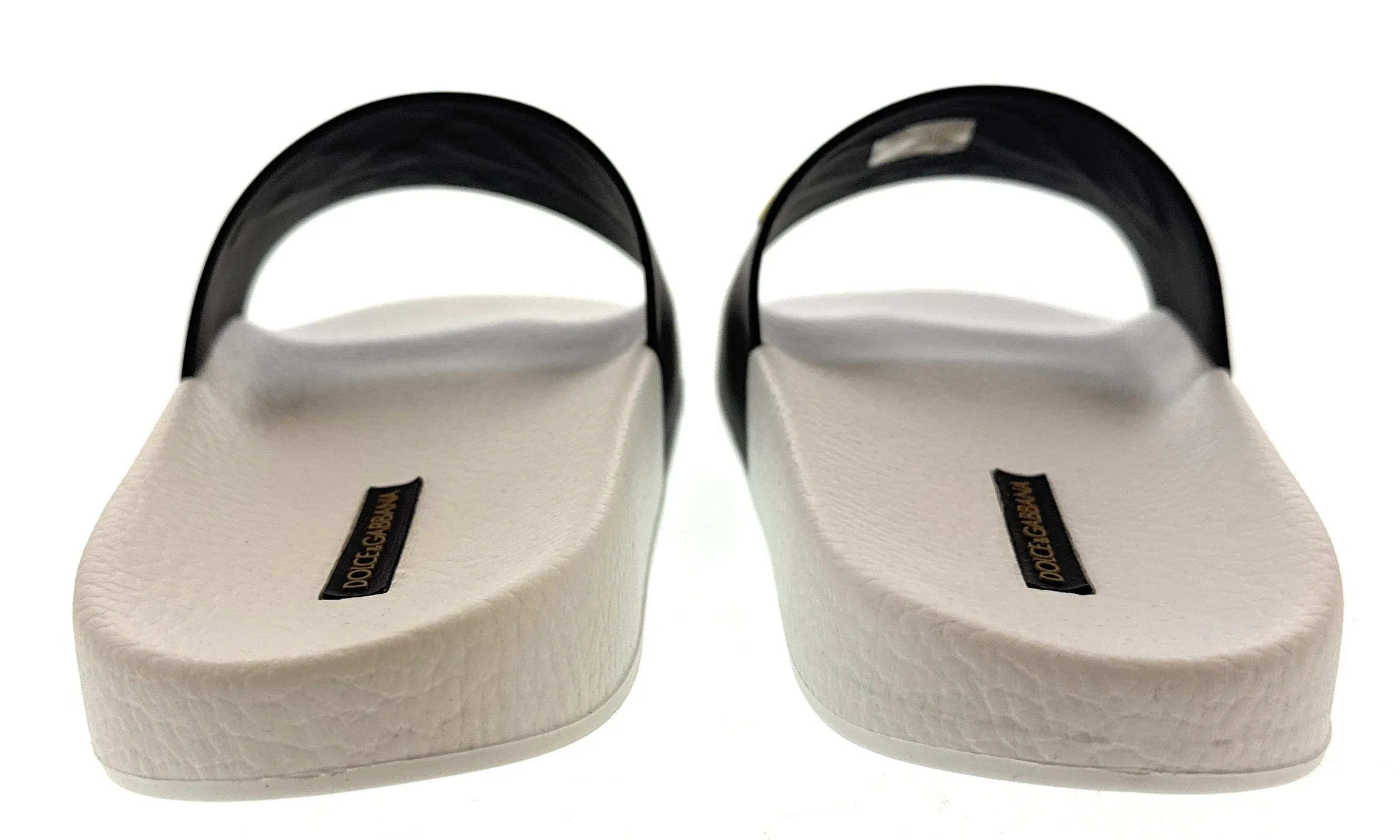 Dolce & Gabbana Men's Black & White Logo Slides Gold Embroidery -EU39