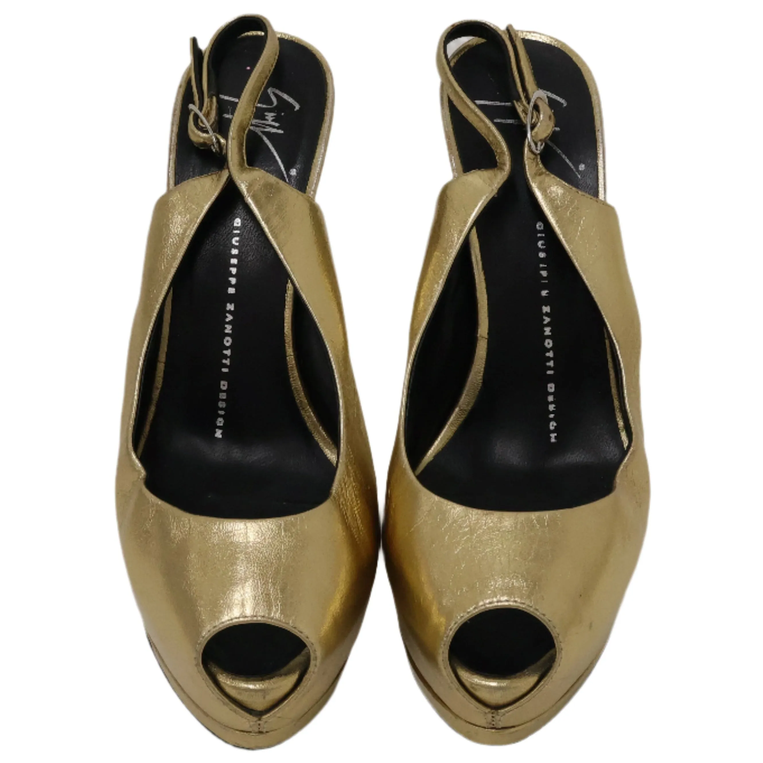 Giuseppe Zanotti Slingback Peep Toe Metallic Gold