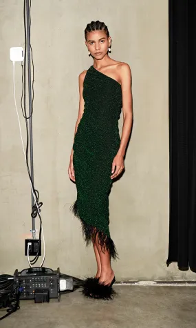Hilaria Metallic Rib Knit   Feather Dress