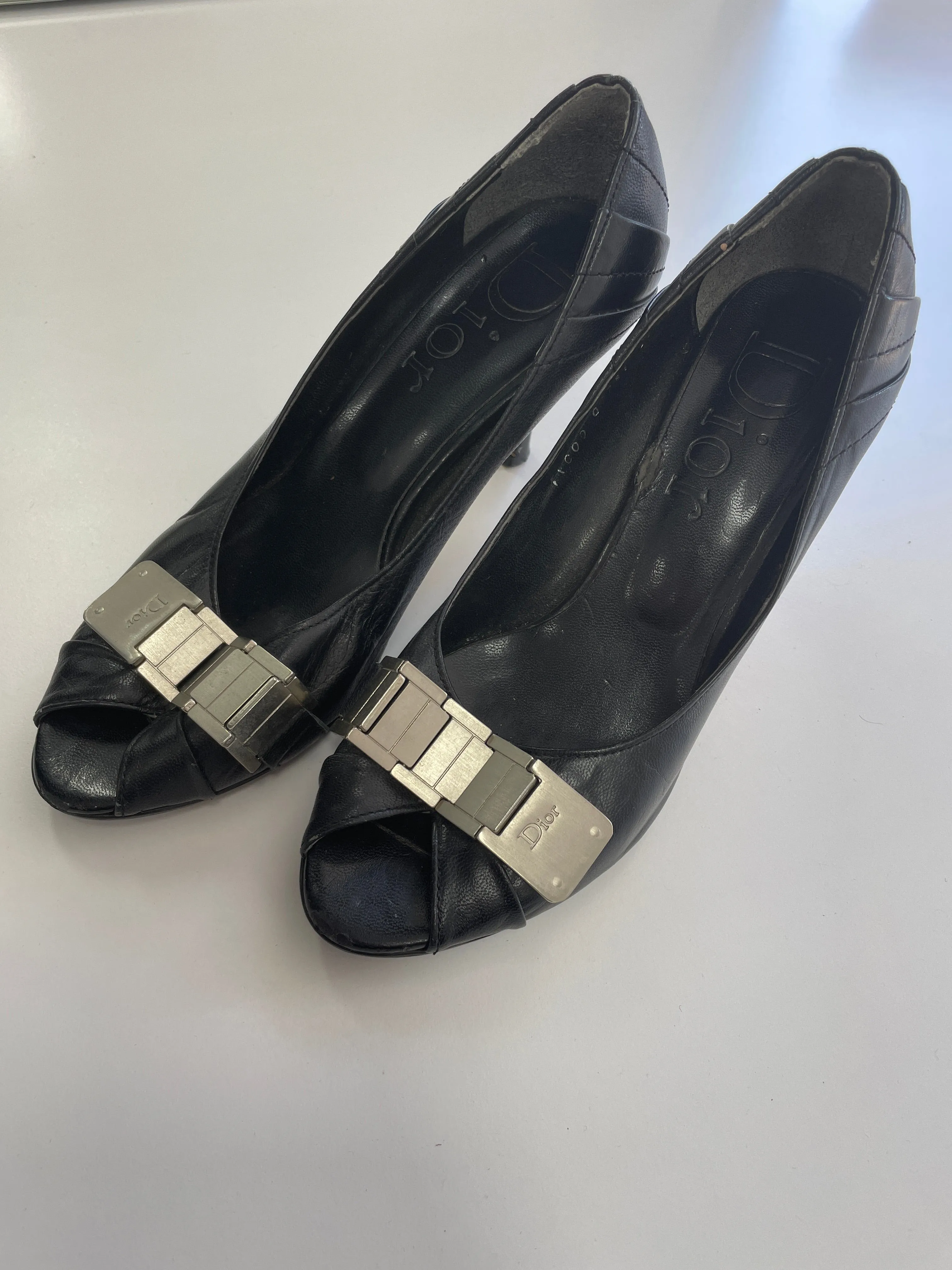 Peep-Toe Black Stiletto Heels