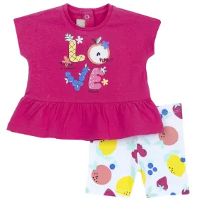 Pink Fruit Theme Top With White Shorts