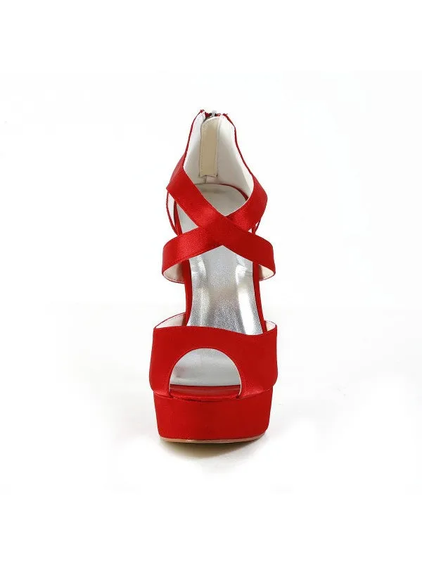 Red Satin Peep Toe Stiletto Heel Party Shoes OS122