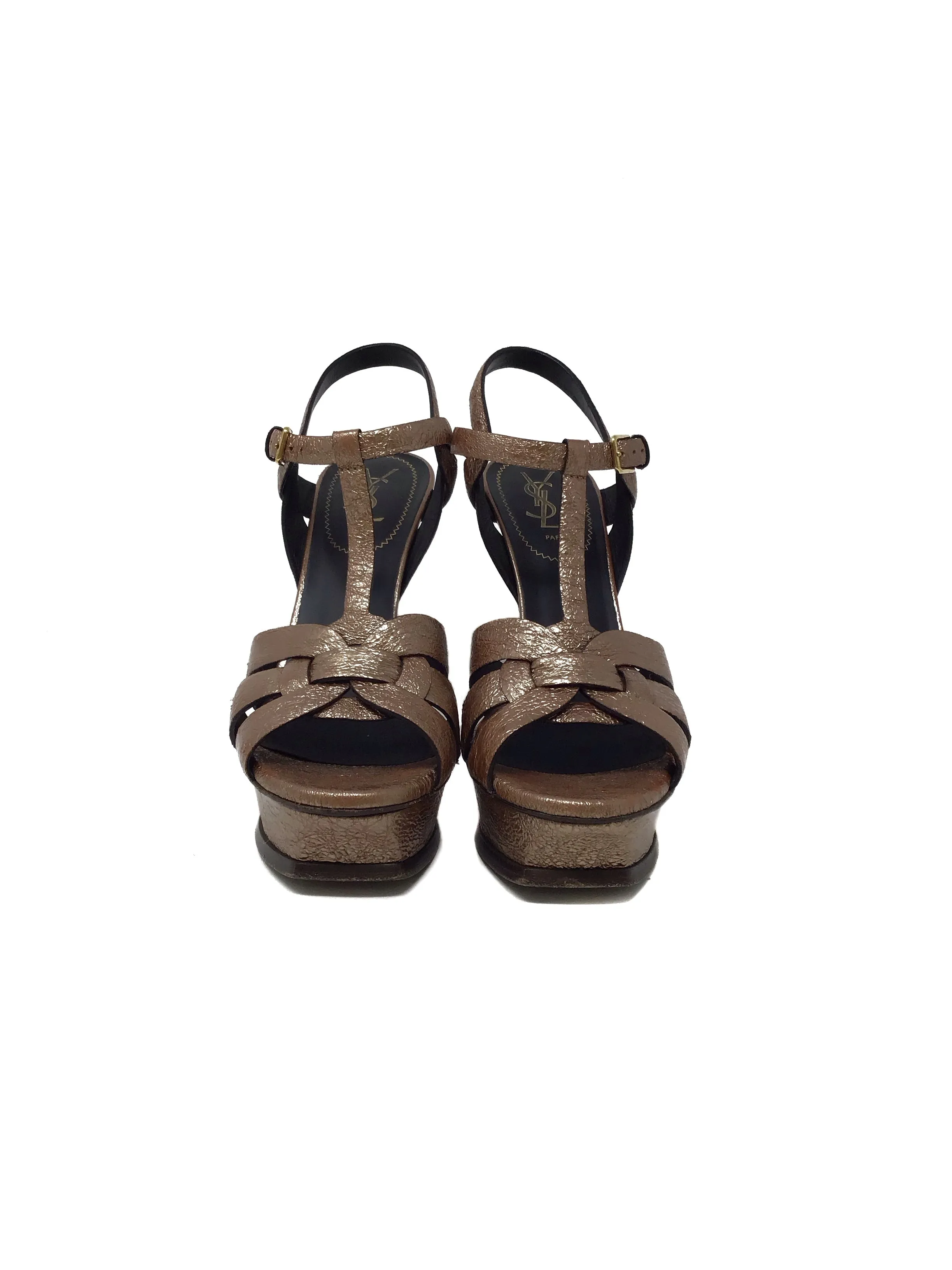 Saint Laurent W Shoe Size 39.5 High Heels Metallic Leather 'Tribute' Platform