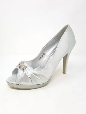 Silver Satin Peep Toe Stiletto (Size 7)