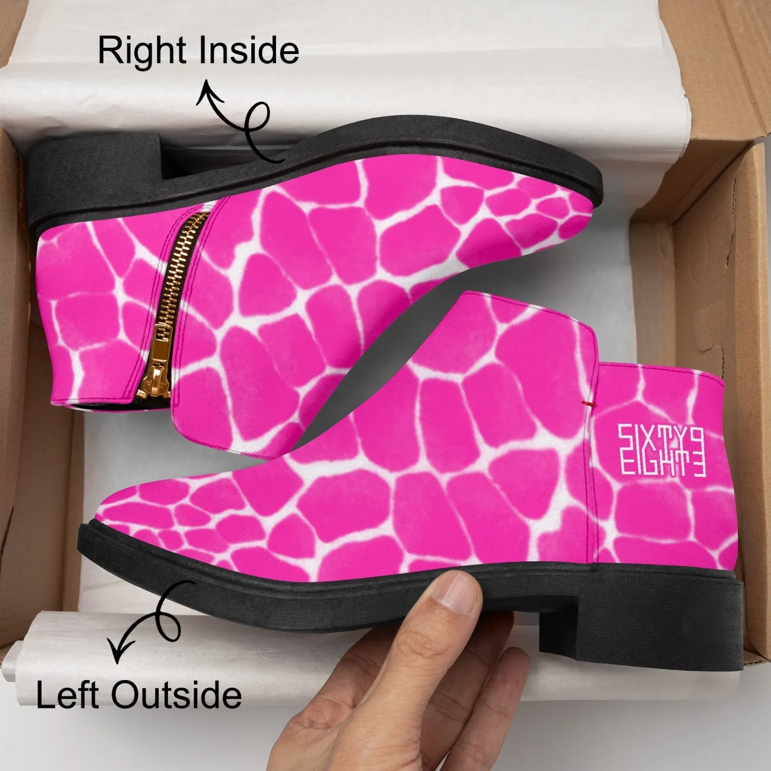 Sixty Eight 93 Logo White Boa Fuchsia Crème Suede Zipper Boots