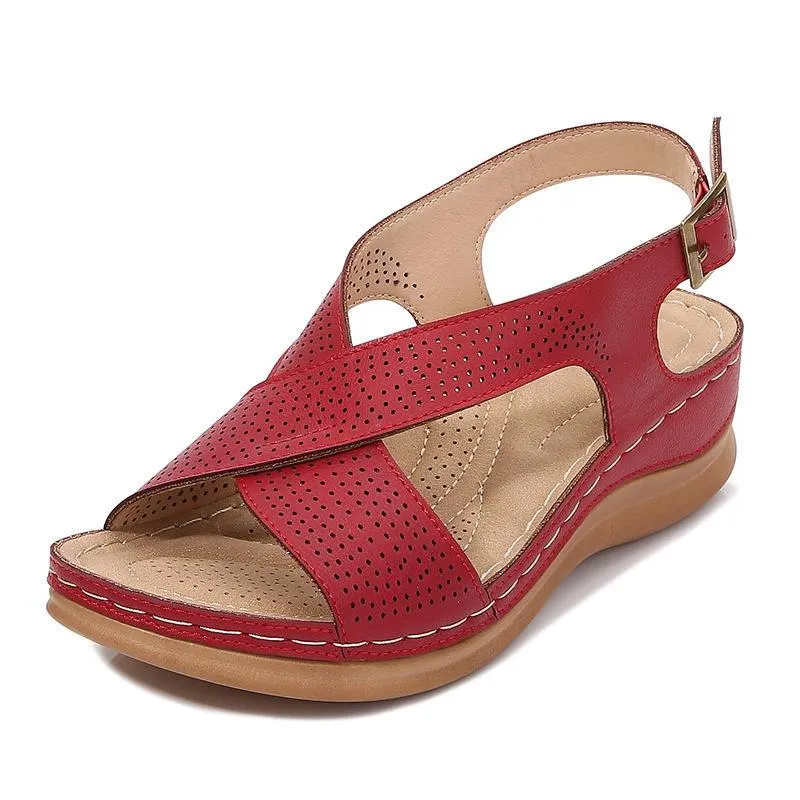 Women peep toe criss cross buckle strap platform wedge sandals